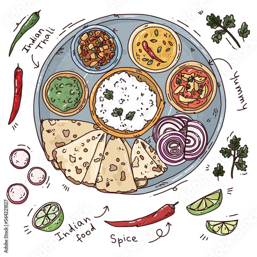 Vector illustration of Indian food and spices