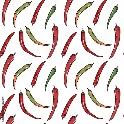 vector seamless pattern with red hot pepper