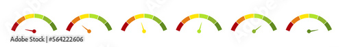 Set of measuring speedometer with emotions. Risk concept on a speedometer. Vector flat