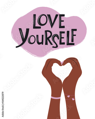 Motivation card. Women's Day Greeting Card. Love yourself. Feminism. Freedom, equality and independence. 8 March Greeting Card. 