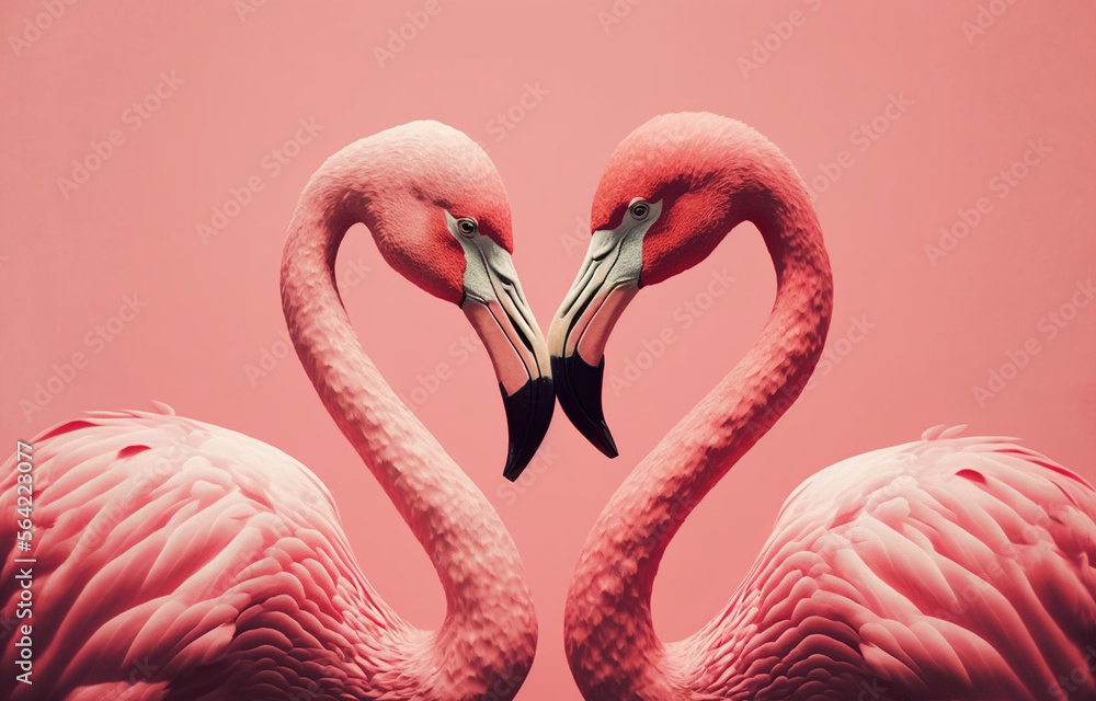 Obraz premium Two lovers flamingos. Generative AI,