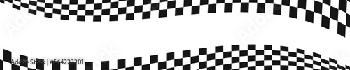 Waving race flags background with plase for text. Chess game or motocross, rally competition wallpaper. Warped black and white squares pattern. Checkered winding texture photo