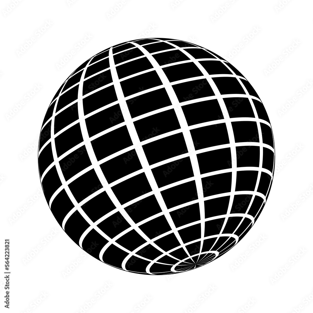 3D sphere wireframe icon in brutalism style. Orbit model, spherical shape, grid ball. Earth globe figure with longitude and latitude, parallel and meridian lines 3D sphere wireframe icon in brutalism style. Orbit model, spherical shape, grid ball. Earth globe figure with longitude and latitude, parallel and meridian lines