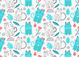 Seamless pattern with cute cat.