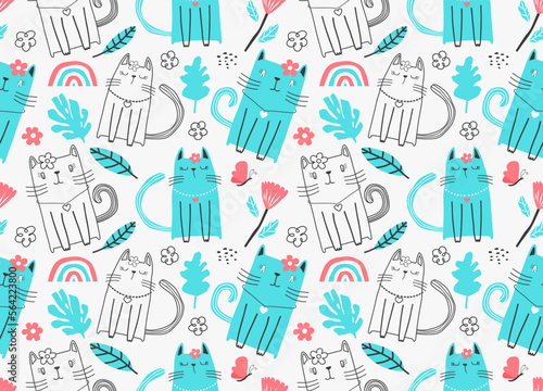 Seamless pattern with cute cat.