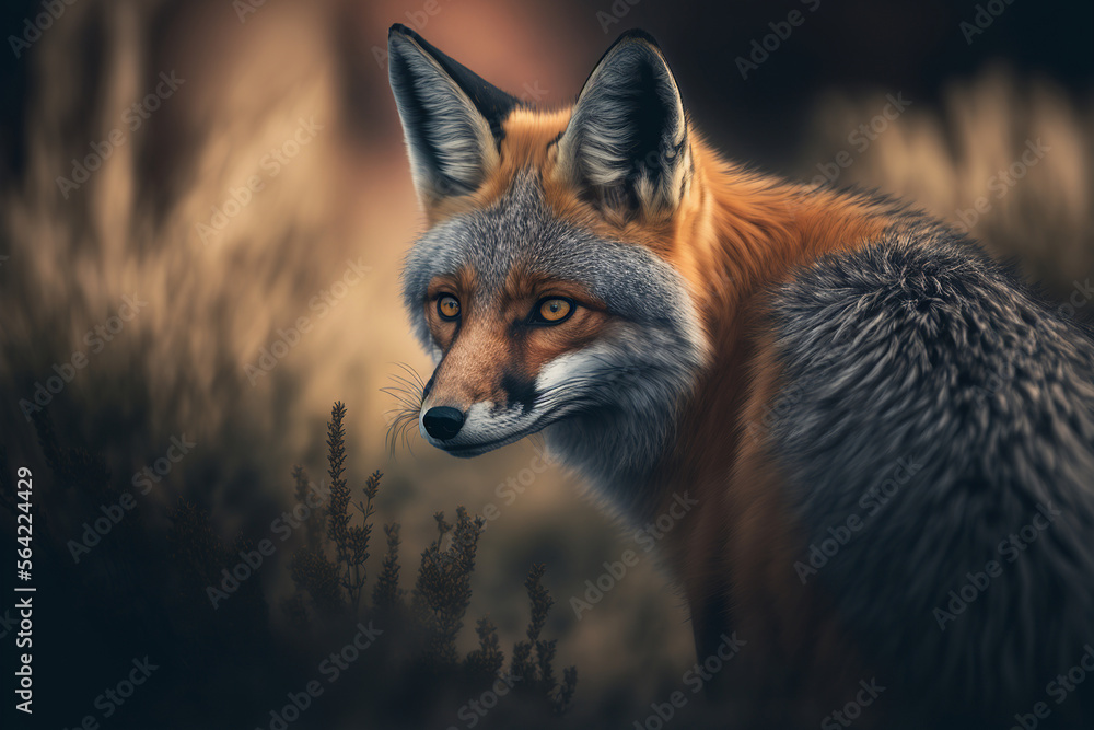 Portrait of fox, ai generative illustration. Portrait of fox, ai generative illustration.