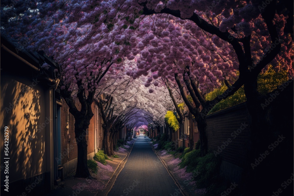 Obraz premium blooming alley in the park Generative AI