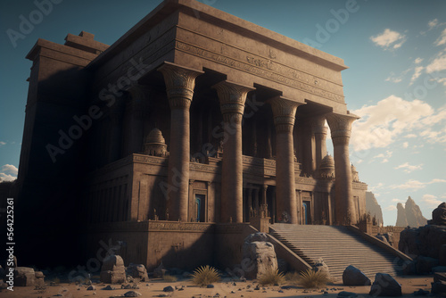 A massive building with many pillars in front of it, an Egyptian concept illustration, Generative AI