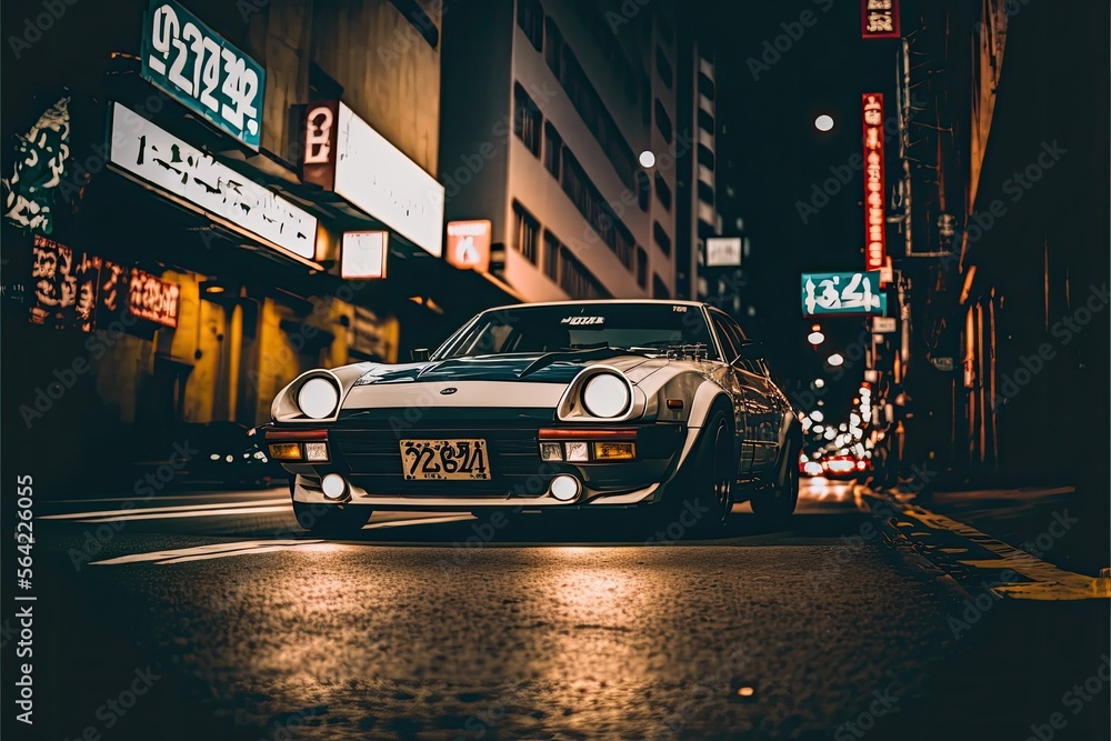 japan car in the night street Generative AI