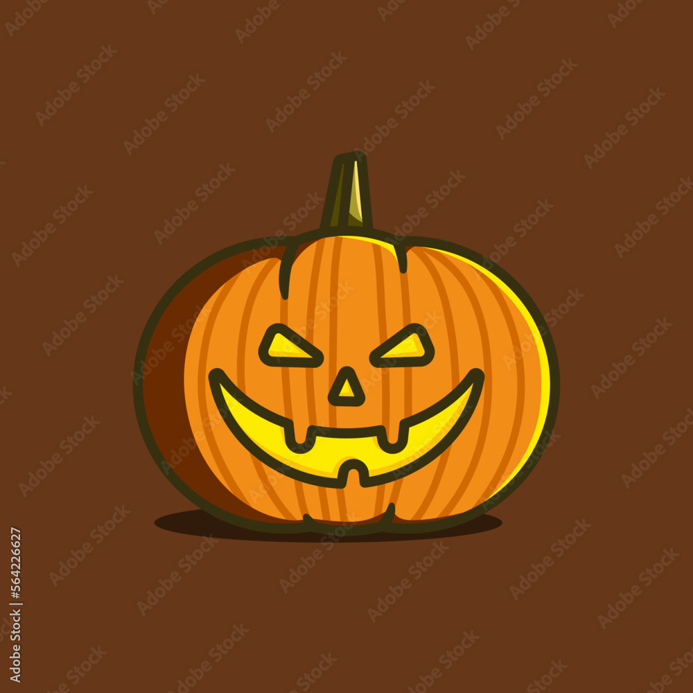 Halloween pumpkin vector illustration. Cartoon spooky night character, scarry decoration with grinning smile. Flat Jack Lantern with light inside design. Halloween pumpkin vector illustration. Cartoon spooky night character, scarry decoration with grinning smile. Flat Jack Lantern with light inside design.