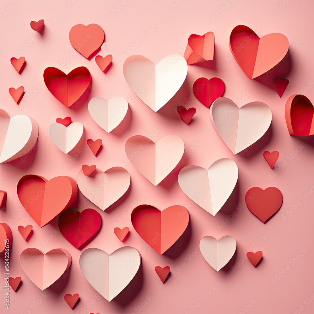 valentine paper hearts background Generative AI