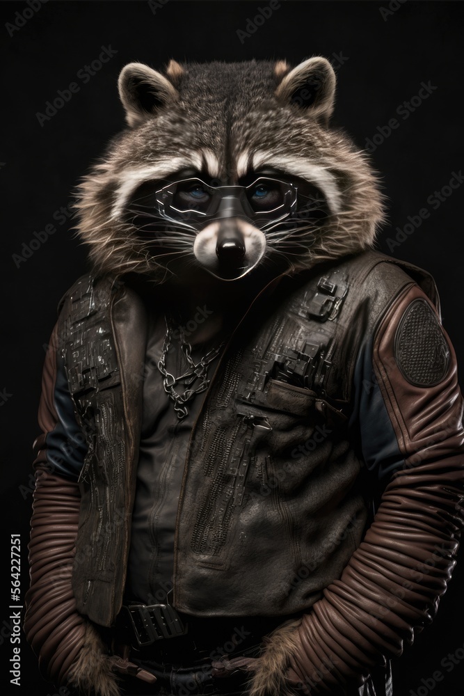 portrait of a badass racoon in jacket Generative AI portrait of a badass racoon in jacket Generative AI