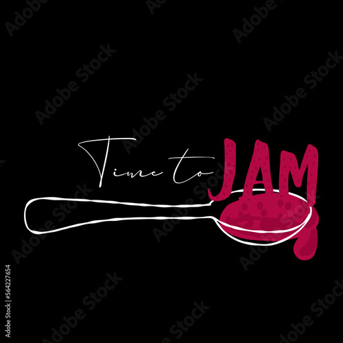 Jam lettering illustration with a spoon on black background