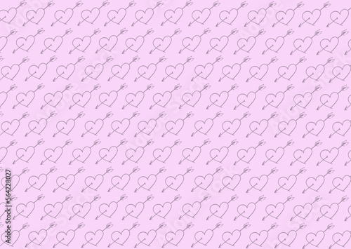 Seamless pattern with hearts and arrow on a pink background.