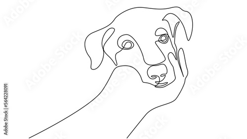 Human hand and dog muzzle. Linear drawing of friendship between human and dog. The puppy put its muzzle on the humans hand. Tattoo