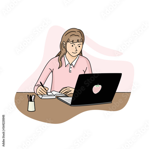 Women study with a laptop