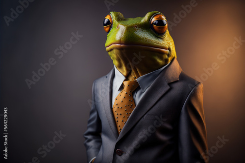 Portrait frog in a business suit, on an isolated background, generative ai