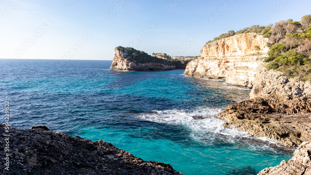 Beaches, cliffs and coves in Majorca, Spain. Mediterranean Sea.