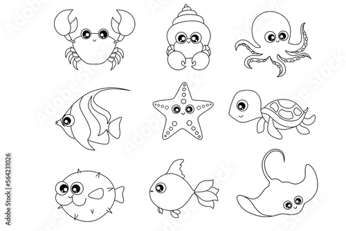 Sea creature line art for coloring page 