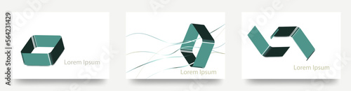 広告の一部に使えそうな流れる線と輪のイラスト　　シンプルな線の　ベクターテンプレートセット/背景/壁紙/カバー