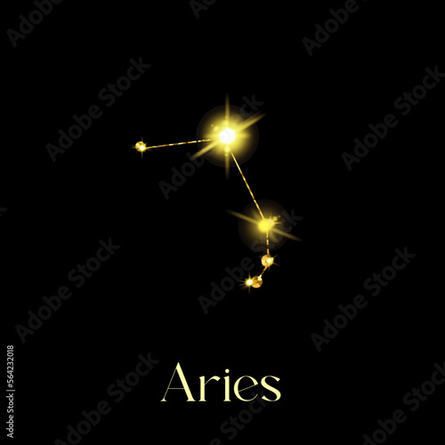 Horoscope Aries Constellations of the zodiac sign from a golden texture on a black background