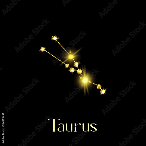 Horoscope Taurus Constellations of the zodiac sign from a golden texture on a black background