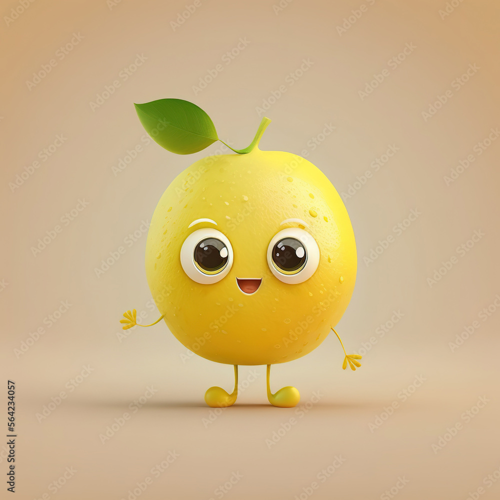 Cute Happy Lemon Character Cartoon 3D. Generative AI Cute Happy Lemon Character Cartoon 3D. Generative AI