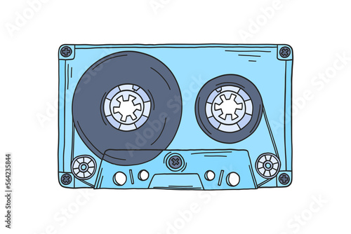 Audio cassette doodle. 2000s audio cassette. Y2k trendy illustration. Cassette for boombox or portable music player. Millennial childhood technology. 90s and 2000s.