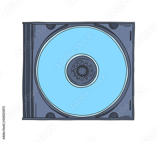 CD disk doodle. 2000s CD disk. Y2k trendy illustration. Compact disk for boombox or portable music player. Millennial childhood technology. 90s and 2000s.