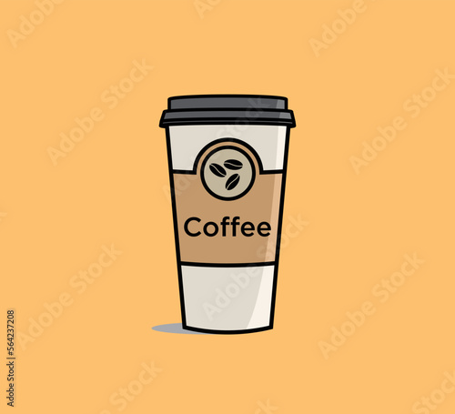 Coffee cup vector illustration isolated on background. Plastic coffee cup with hot coffee in flat style.