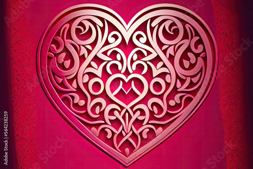 Pink heart-shaped ornament  Viking tribal style  generative AI 