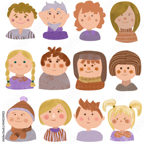 Set of human faces. Flat illustration.