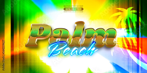 Palm beach editable text style effect in retro look design with experimental background ideal for poster, flyer, logo, social media post and banner template promotion