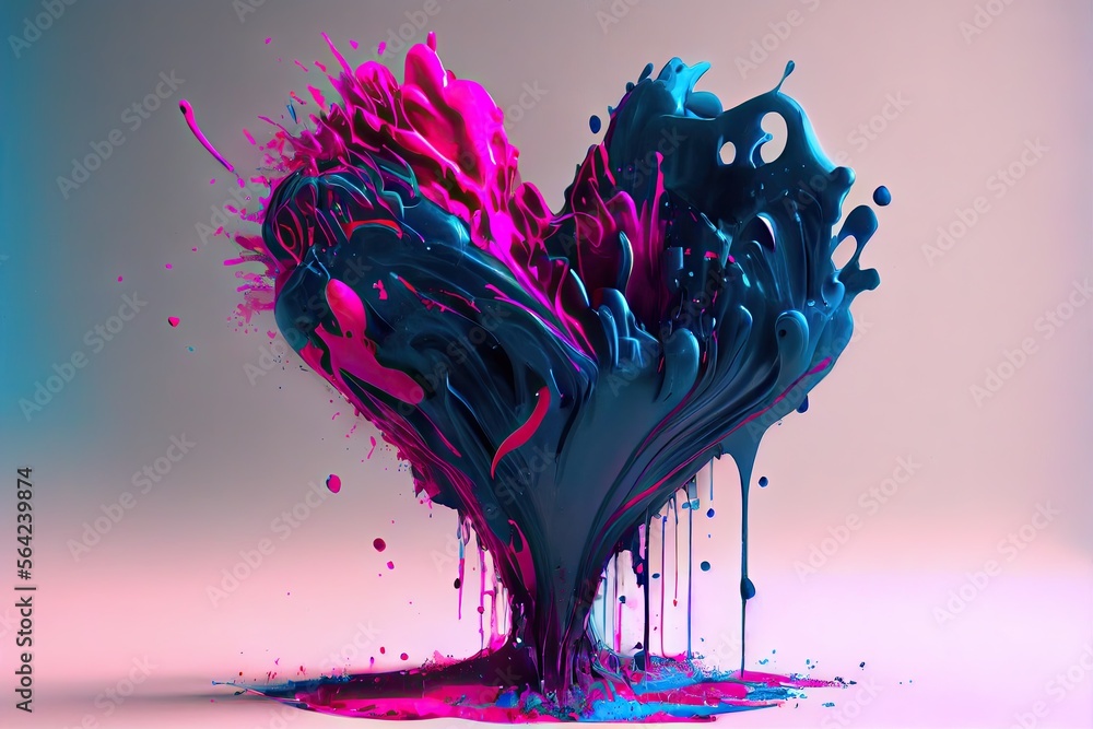 Realistic heart-shaped paint splatter explosion wallpaper (generative