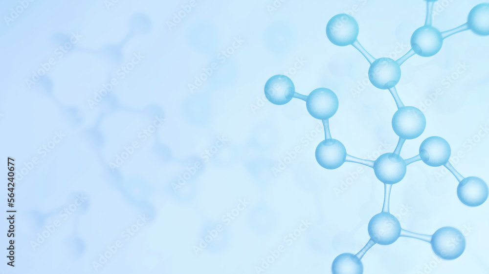 Concept realistic molecules background. Science illustration of a cream molecule. Hyaluronic acid skin solutions advertising, collagen serum drop with cosmetic advertising background. 3d rendering. Concept realistic molecules background. Science illustration of a cream molecule. Hyaluronic acid skin solutions advertising, collagen serum drop with cosmetic advertising background. 3d rendering.