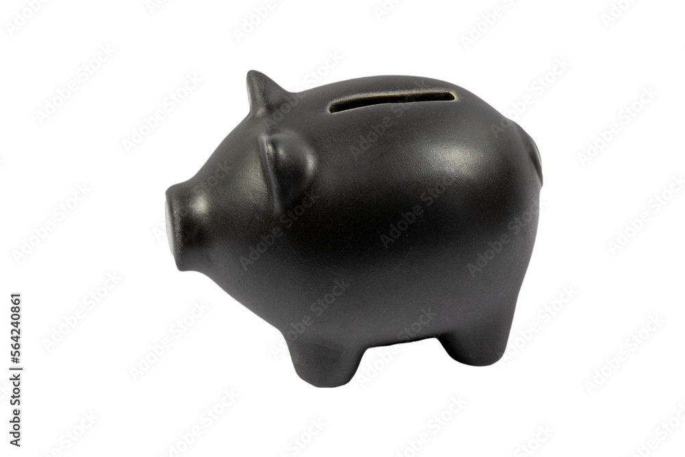tirelire cochon de couleur noire, isolée sur un fond blanc Stock Photo