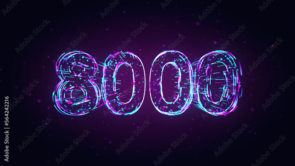 Futuristic Purple Blue Shiny Number 8000 3d Lines Effect And Square Dots Particles On Dark Purple Glitter Dust Background
