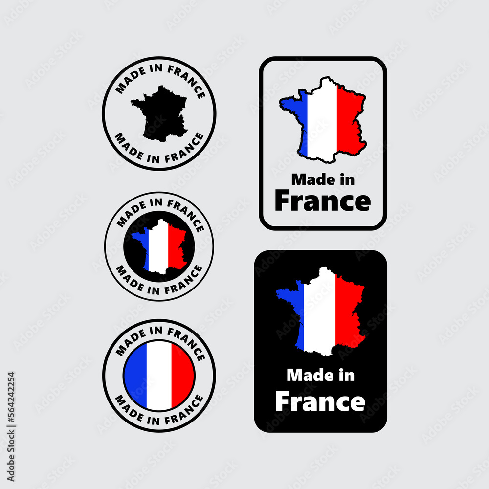 Made in France label set. Made in France stamp. Big set of labels, stickers, bookmarks, badges, symbols and page curls with France flag icon on design elements. Made in France label set. Made in France stamp. Big set of labels, stickers, bookmarks, badges, symbols and page curls with France flag icon on design elements.