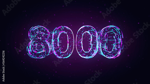 Futuristic Purple Blue Shiny Number 8000 3d Lines Effect And Square Dots Particles On Dark Purple Glitter Dust Background