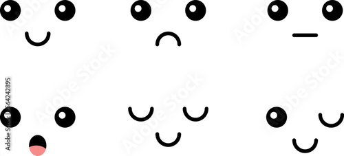 Cute emotion templates, vector. Cute emotion templates. Cheerful and sad, surprised and winking, sleeping and neutral.