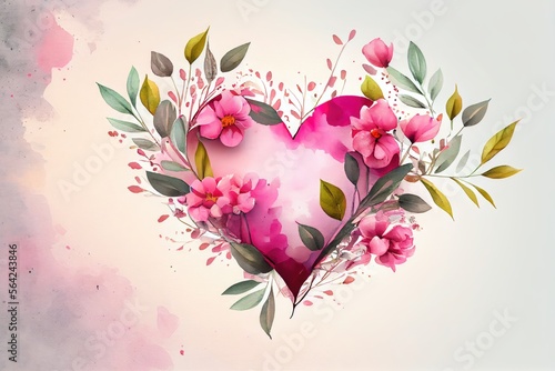 Fototapeta Naklejka Na Ścianę i Meble -  A heart-shaped painting with flowers and roses, a watercolor painting on a white background (generative AI)