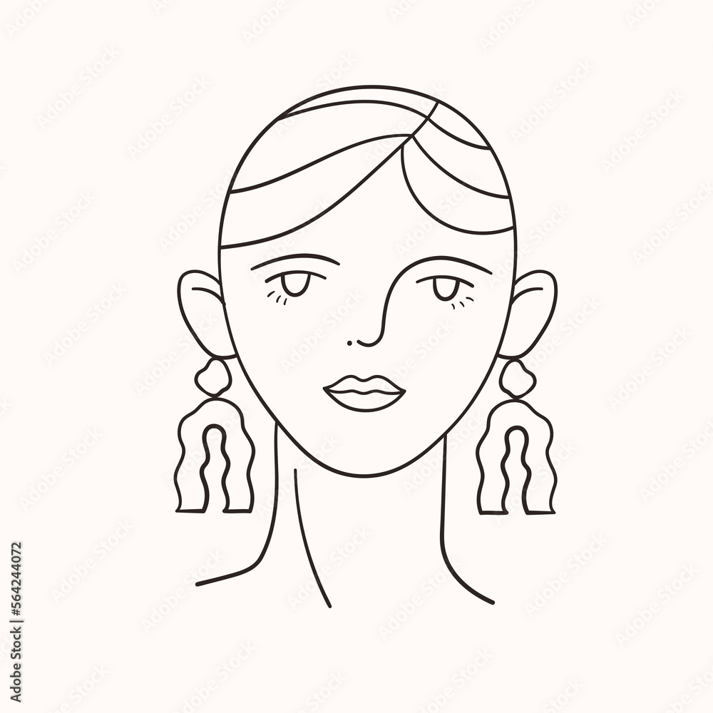 Outline women face. Hand drawn art in line style. Vector illustration.