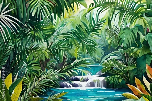 water color jungle image made with Generative ai