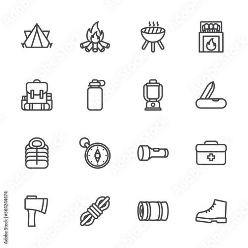 Camping icon, Hiking, Thin line icon set.