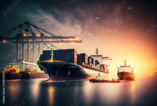 illustration ships transporting goods image generated by AI