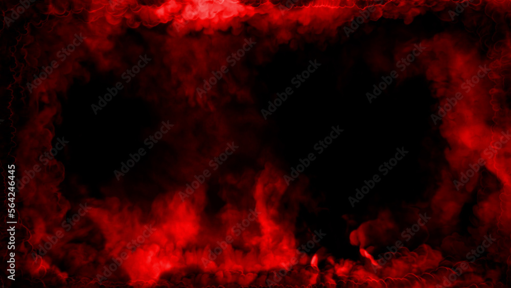 Fototapeta premium Dark red smoke or clouds square frame, isolated - abstract 3D rendering