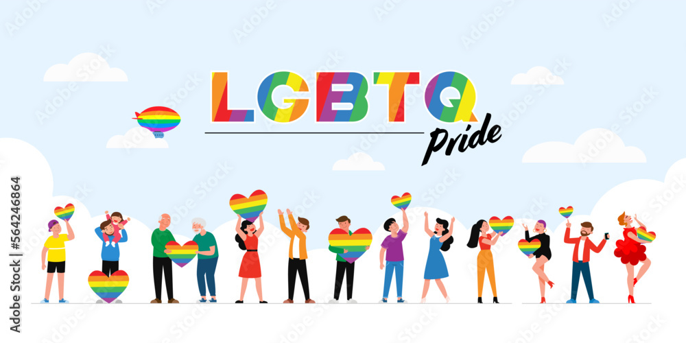 People hold lgbt rainbow and transgender flag during pride month celebration against violence, descrimination, human rights violation. Equality and self-affirmarmation.