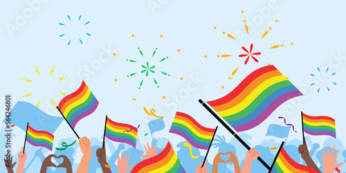 Pride day people. Pride day flag. lgbt. crowd of people with rainbow flags and symbols on pride parade