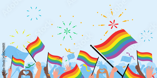 Pride day people. Pride day flag. lgbt. crowd of people with rainbow flags and symbols on pride parade
