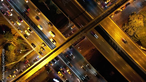 Arial top view of Modern transportation with Expressway, Top view. Important infrastructure.